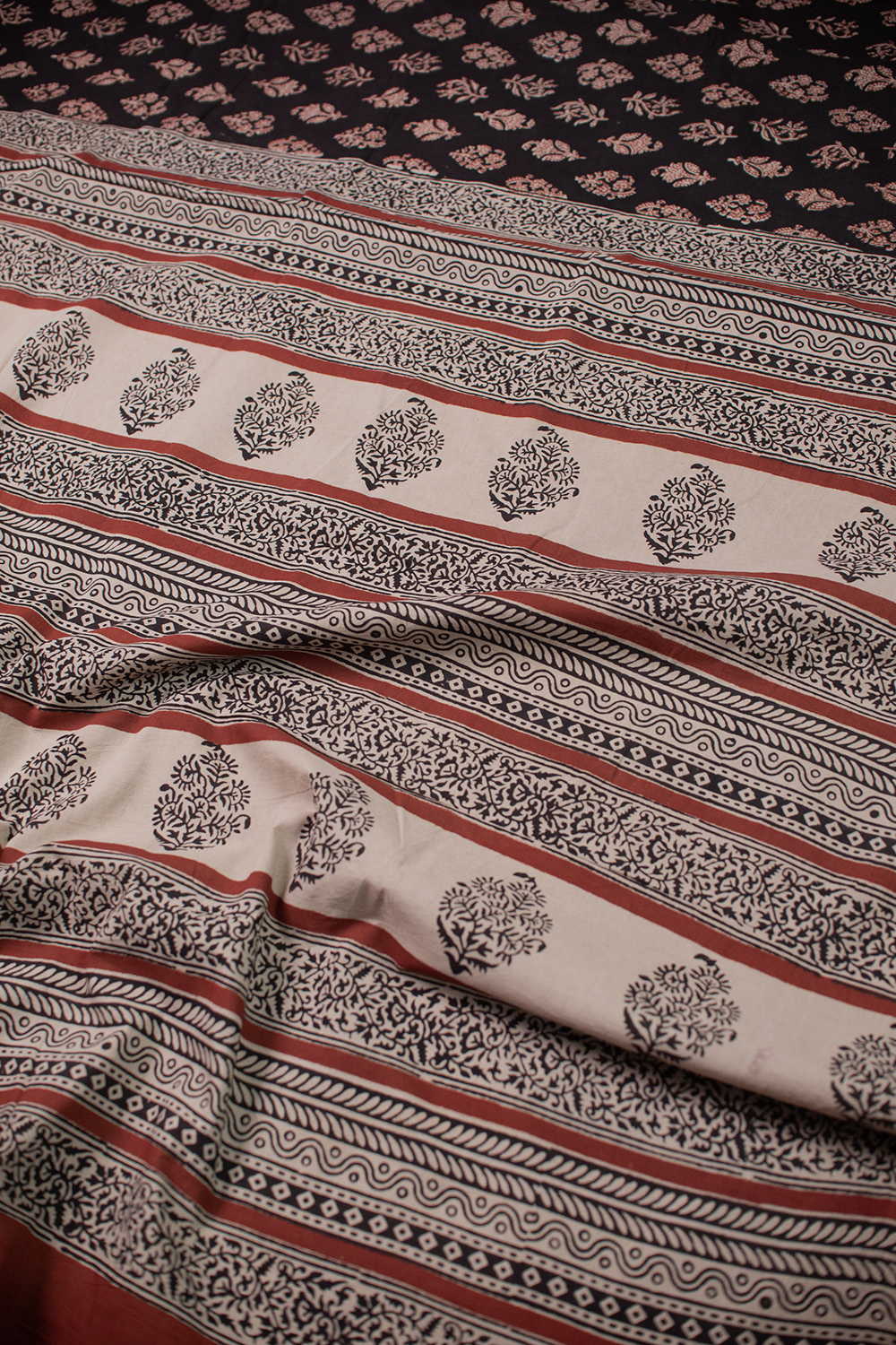 Midnight Buttas on Black Block Printed Mul Cotton saree