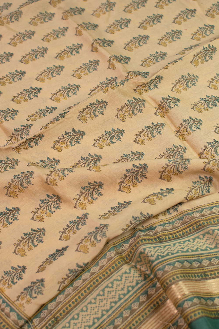 Butta Floral Block Printed Chanderi Dupatta