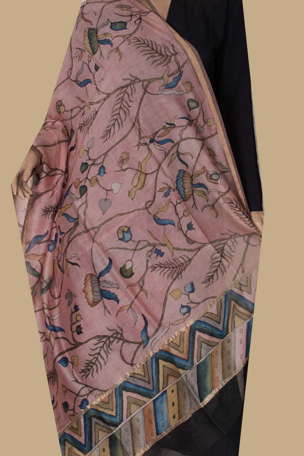 Painted Kalamkari Dupatta - Matkatus