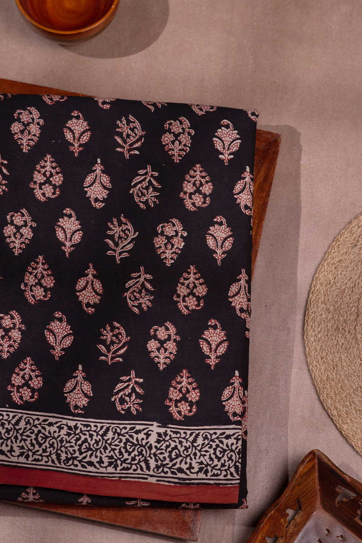 Midnight Buttas on Black Block Printed Mul Cotton saree