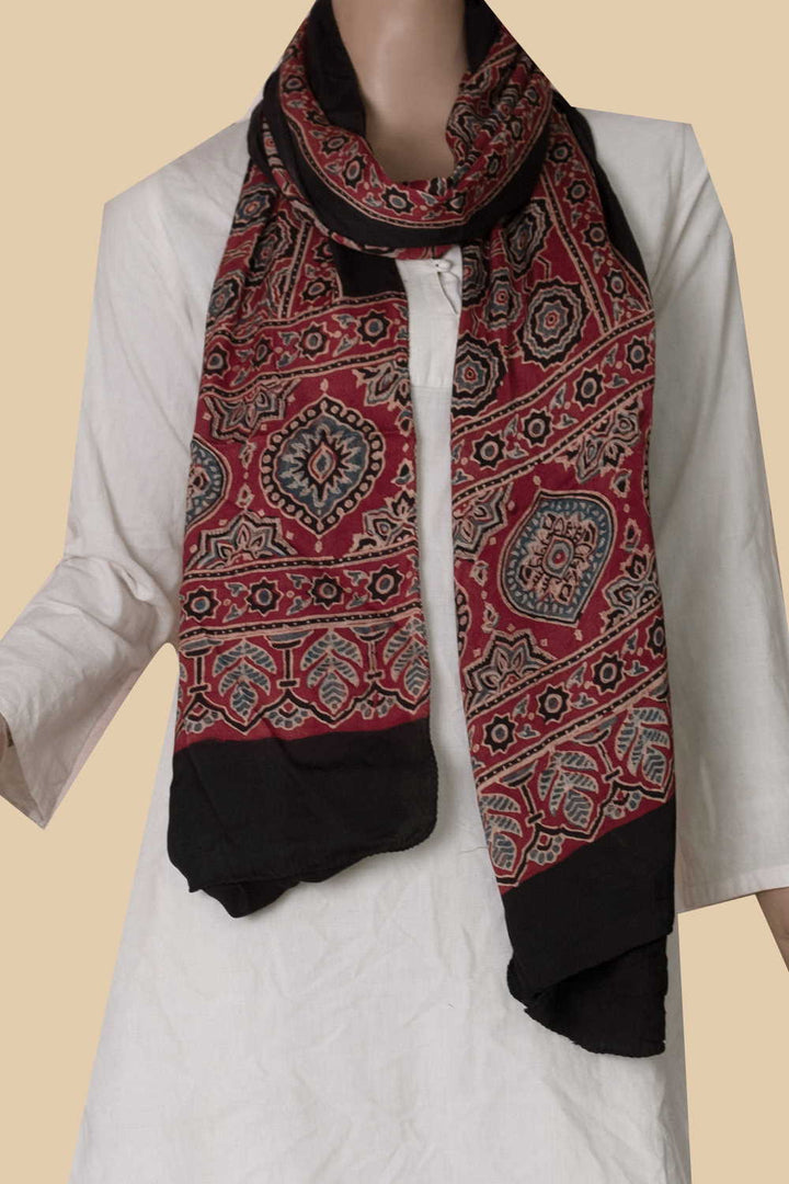 Burgundy Maroon Ajrak Modal Silk Stole
