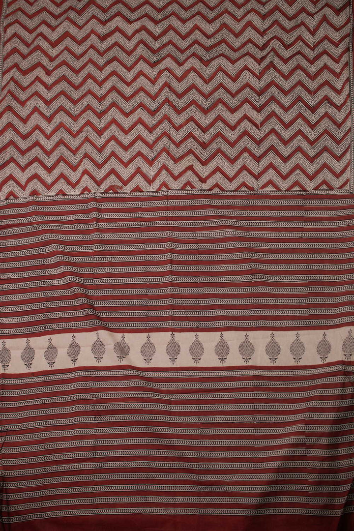 Chevron Design Block Printed Mul Cotton saree
