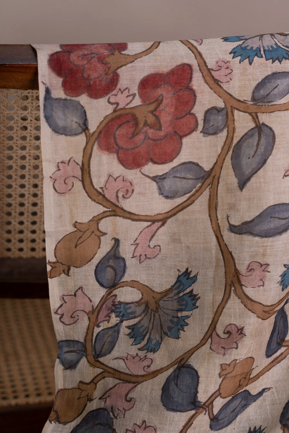 Cluster Floral Painted kalamkari Chanderi Fabric