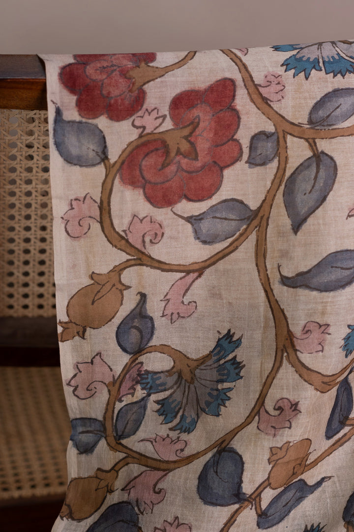 Cluster Floral Painted kalamkari Chanderi Fabric