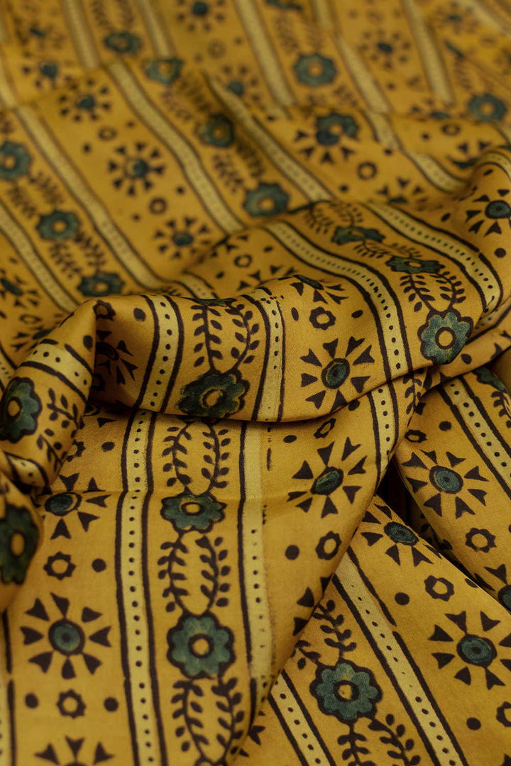 Yellow Ajrak Modal Silk Fabric - 0.5m
