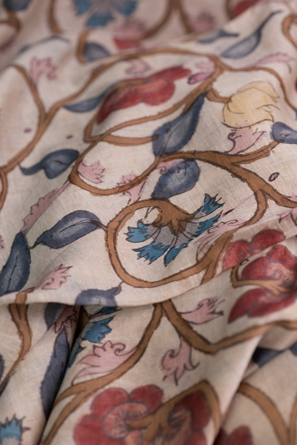 Cluster Floral Painted kalamkari Mul Chanderi Fabric