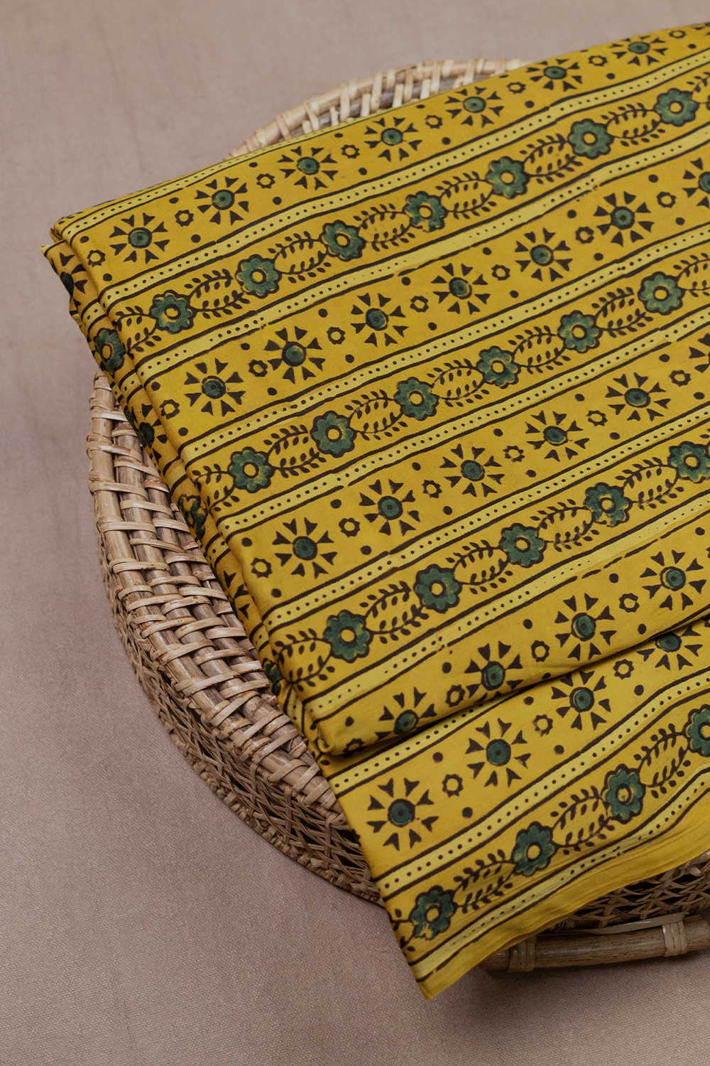 Yellow Ajrak Modal Silk Fabric