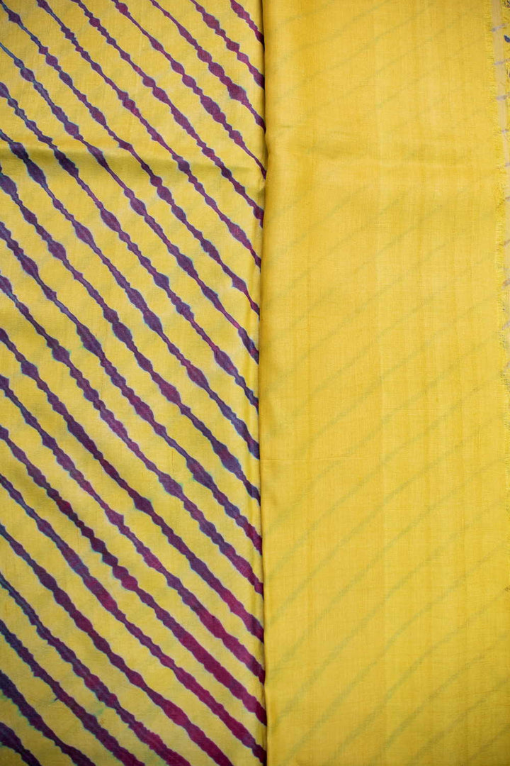 Lemon Yellow Leheriya Tussar saree
