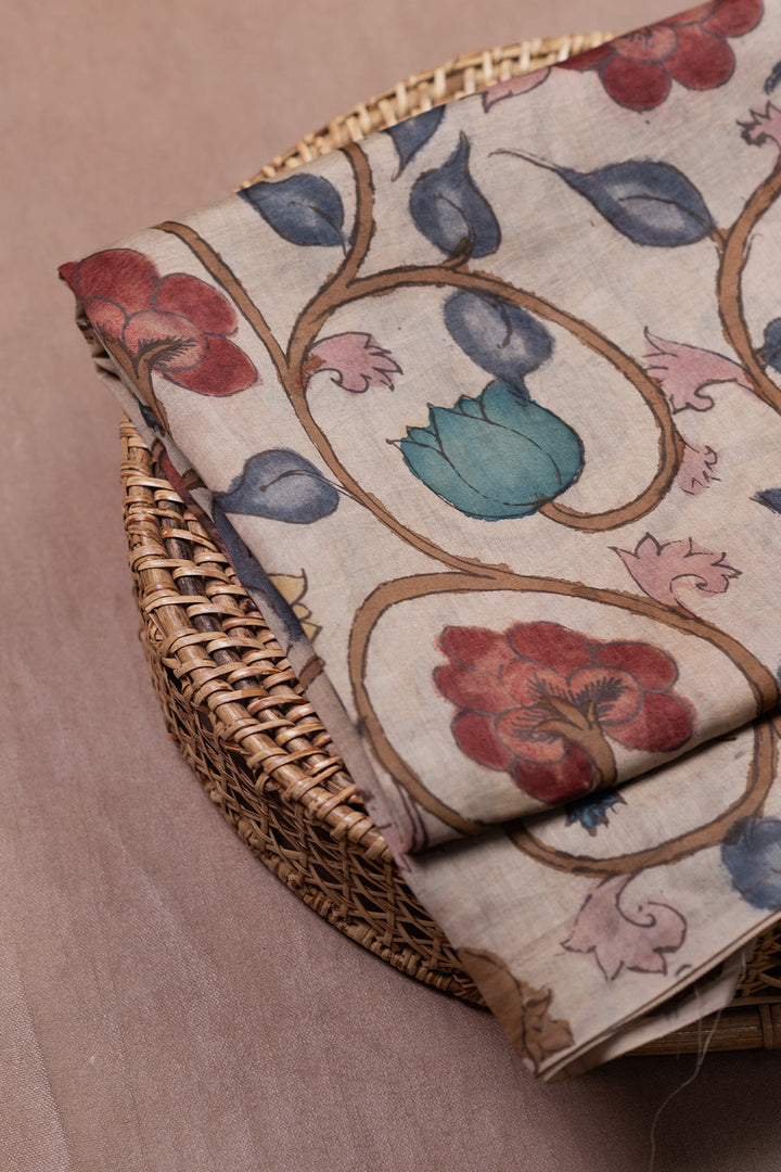 Cluster Floral Painted kalamkari Mul Chanderi Fabric