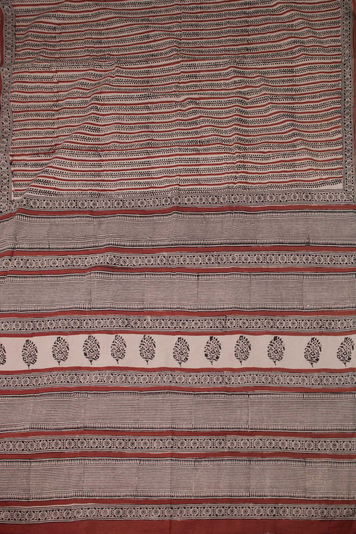 Stripe Pattern Block Printed Mul Cotton saree