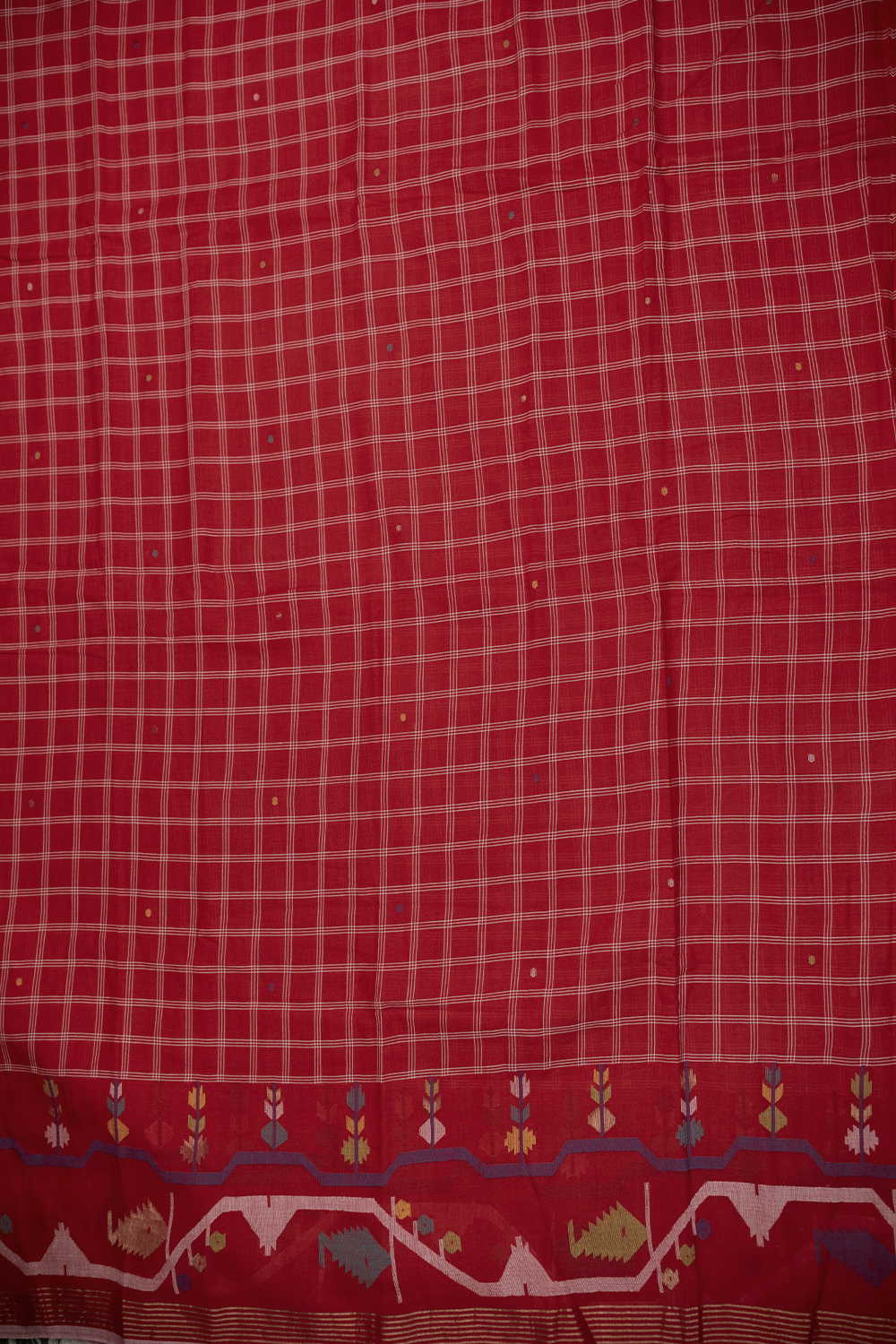 Dark Red Jamdani Border Cotton Fabric
