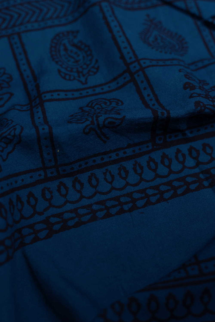 Blue with Patterns Bagh Cotton Fabric - 1.5m