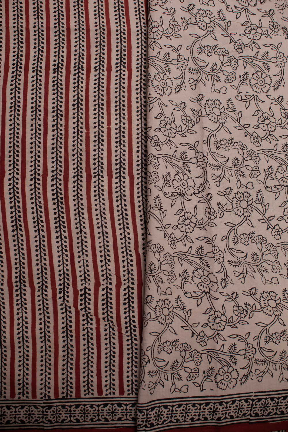 Stripe Pattern Block Printed Mul Cotton saree