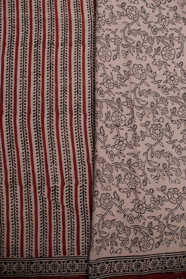 Stripe Pattern Block Printed Mul Cotton saree