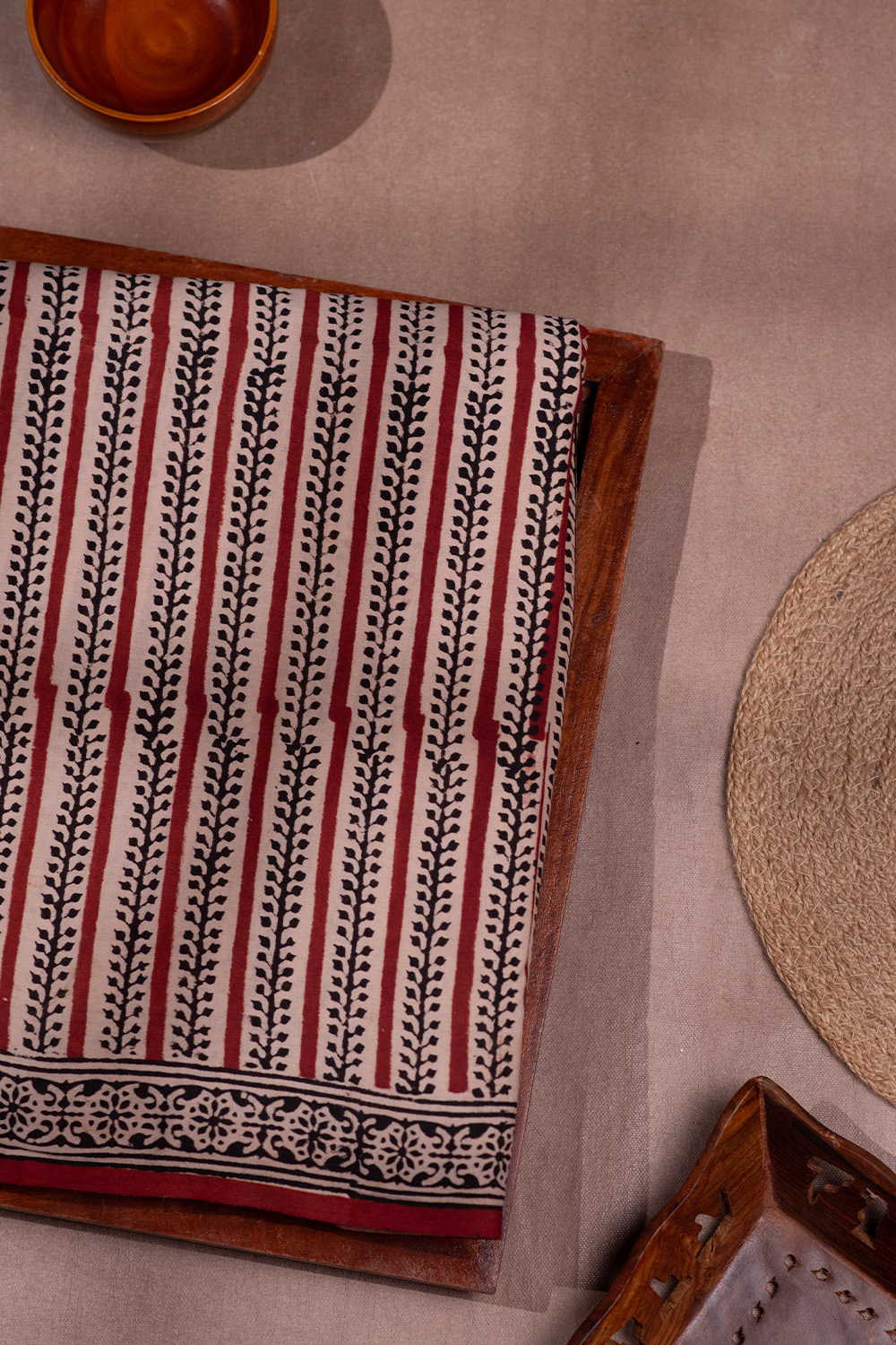 Stripe Pattern Block Printed Mul Cotton saree