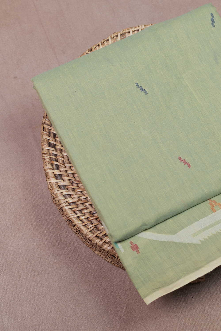 Green Jamdani Border Cotton Fabric