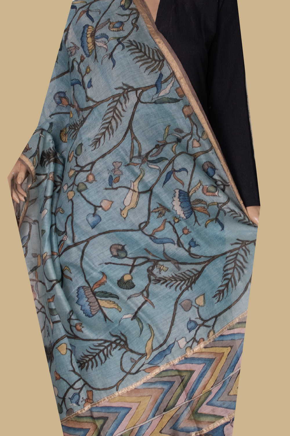 Painted Kalamkari Dupatta - Matkatus