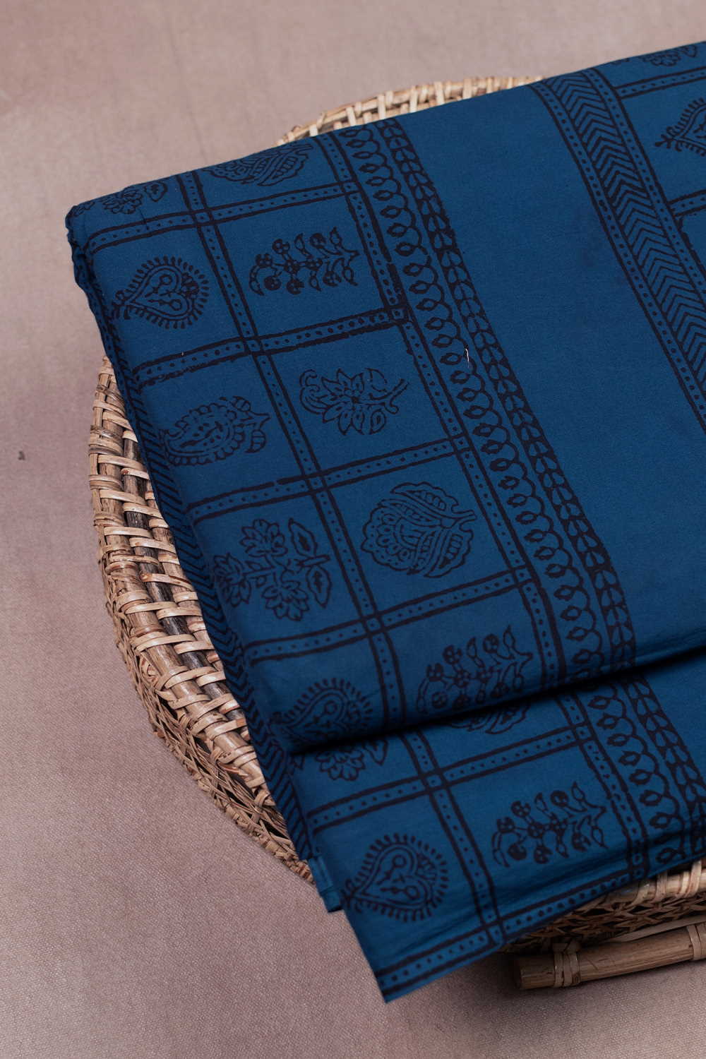 Blue with Patterns Bagh Cotton Fabric - 1.5m