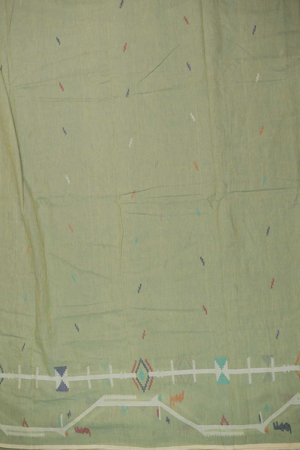 Green Jamdani Border Cotton Fabric