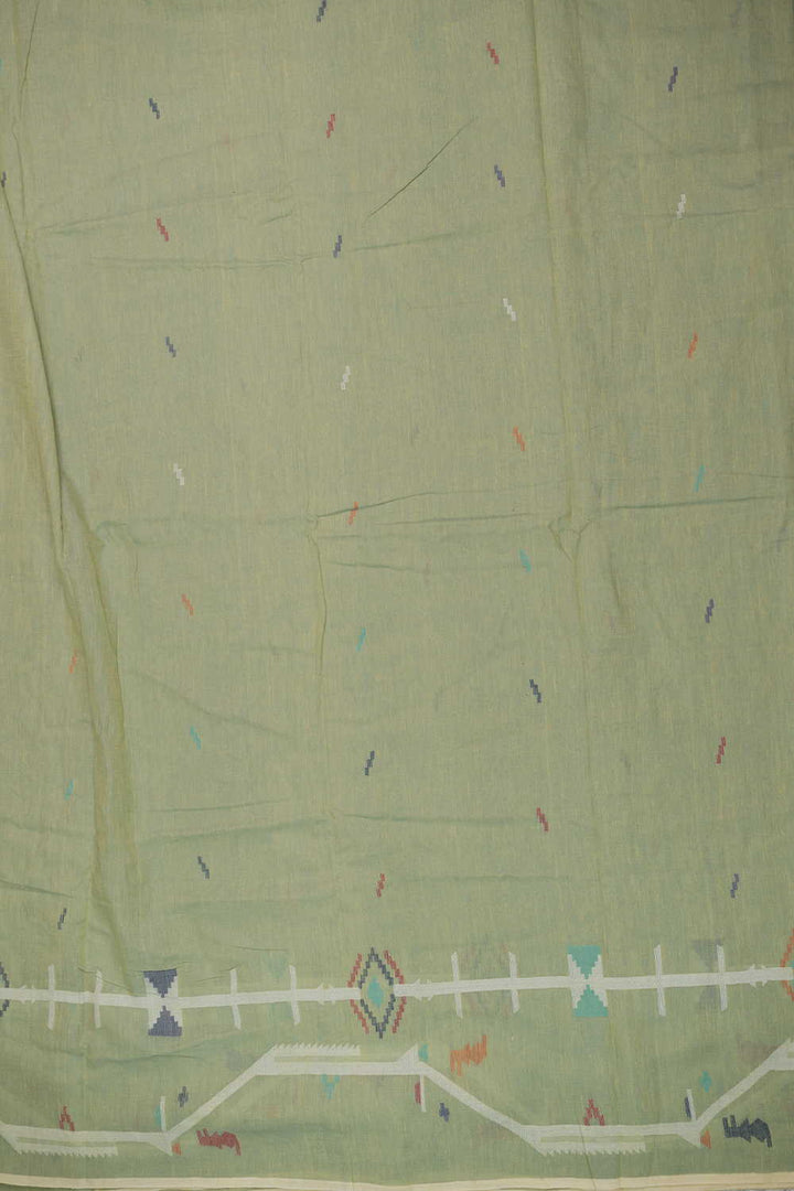 Green Jamdani Border Cotton Fabric