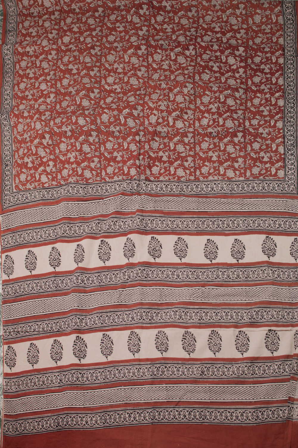 Maroon Garden Block Printed Mul Cotton saree