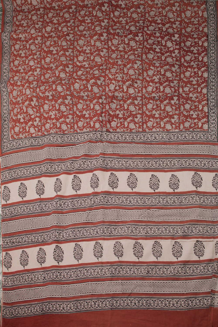 Maroon Garden Block Printed Mul Cotton saree