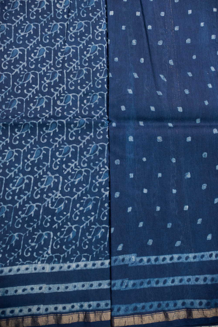 Block Printed Silk Cotton Saree - Matkatus 