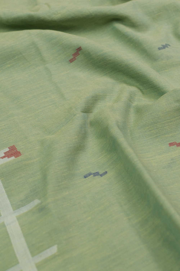 Green Jamdani Border Cotton Fabric