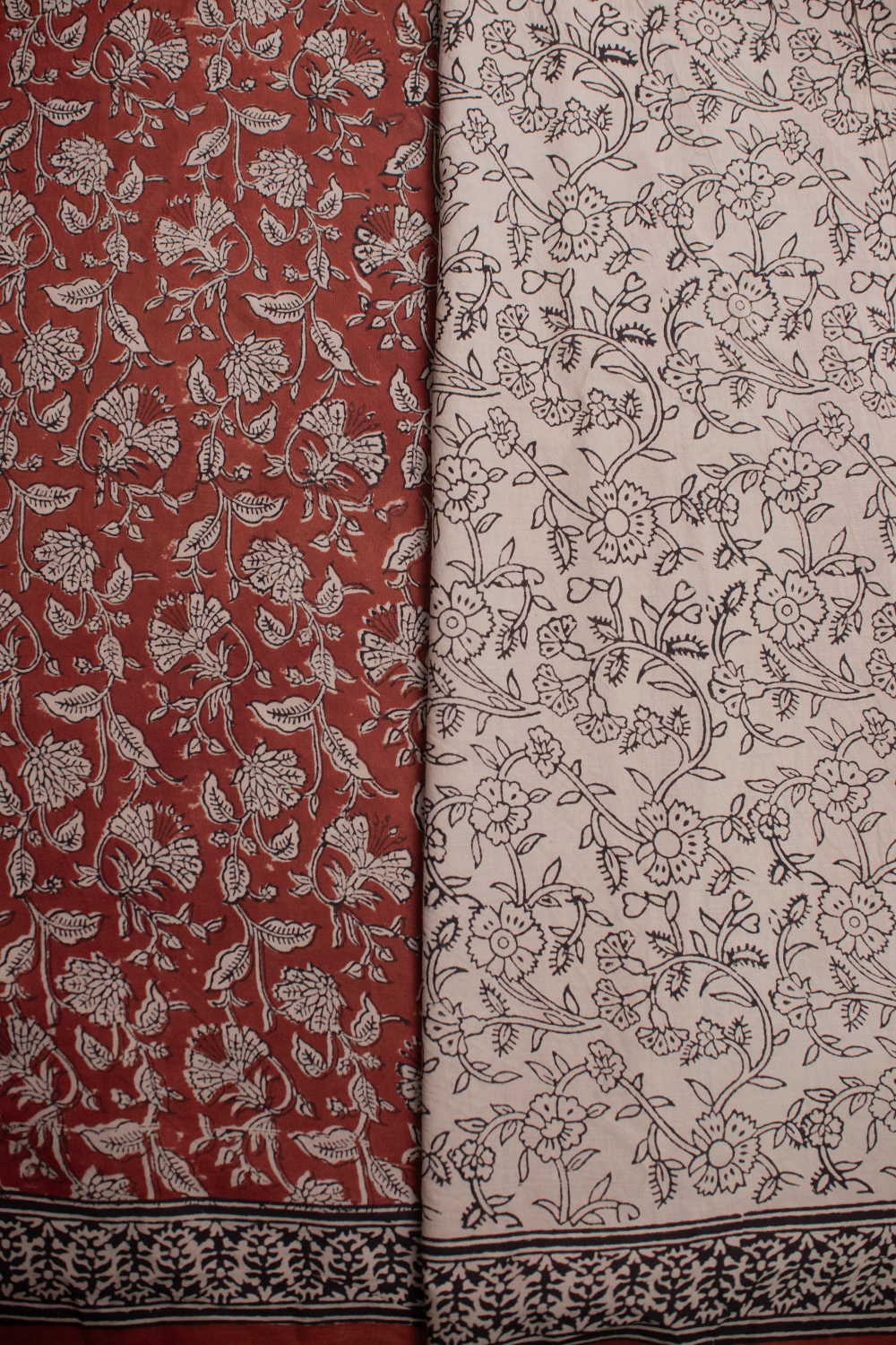 Maroon Garden Block Printed Mul Cotton saree