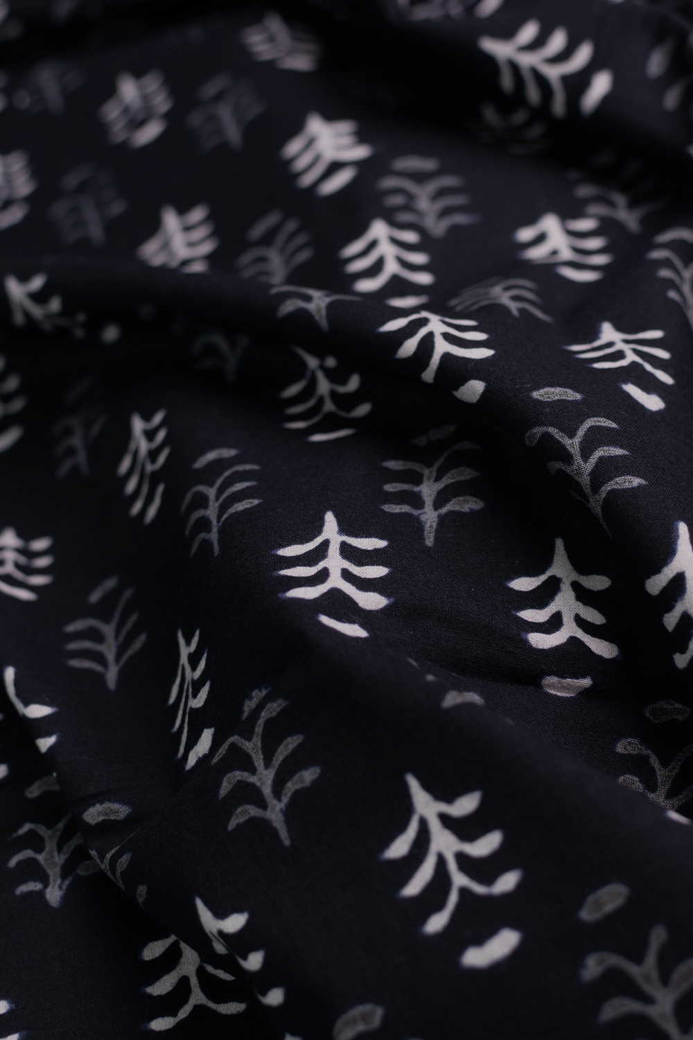 Black with Florets Bagru Cotton Fabric