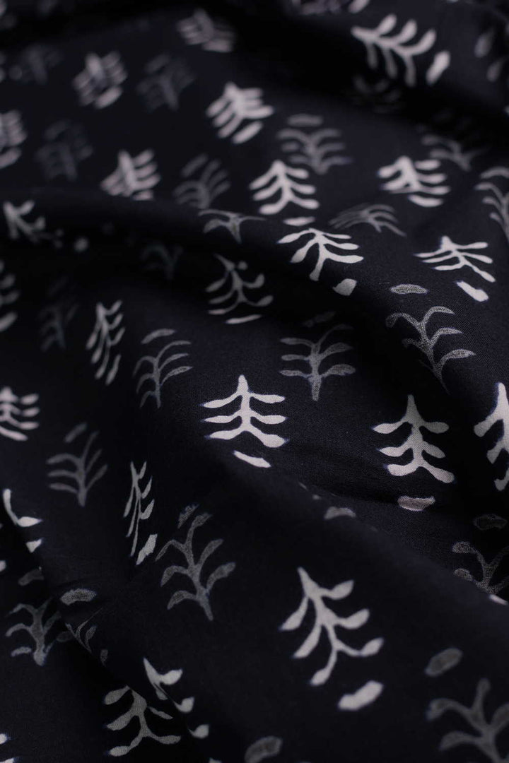 Black with Florets Bagru Cotton Fabric