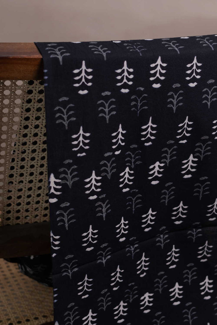 Black with Florets Bagru Cotton Fabric