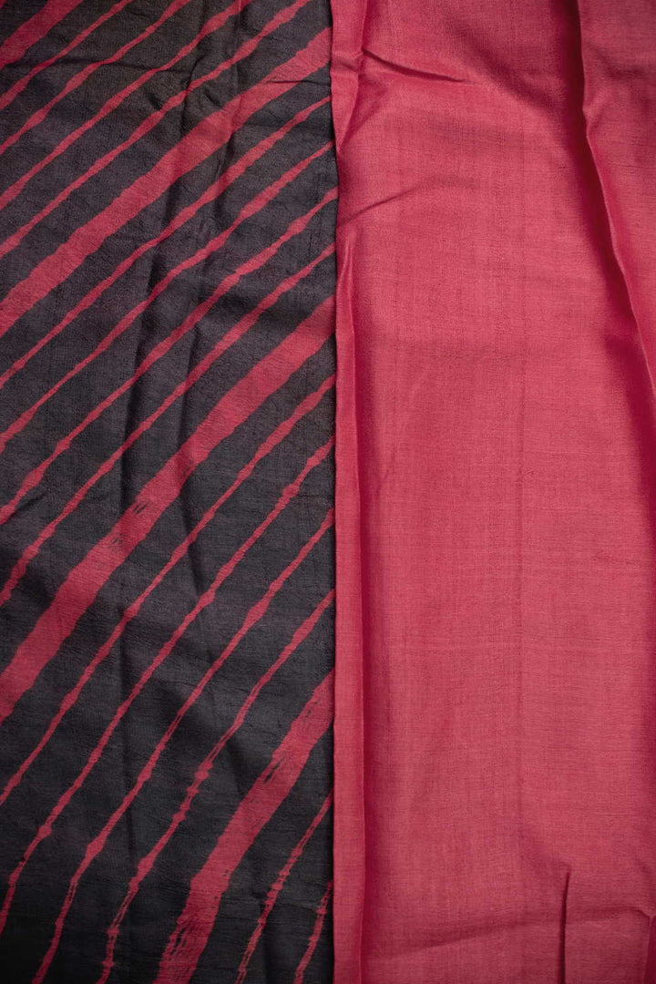 Red Striped on Black Leheriya Tussar saree