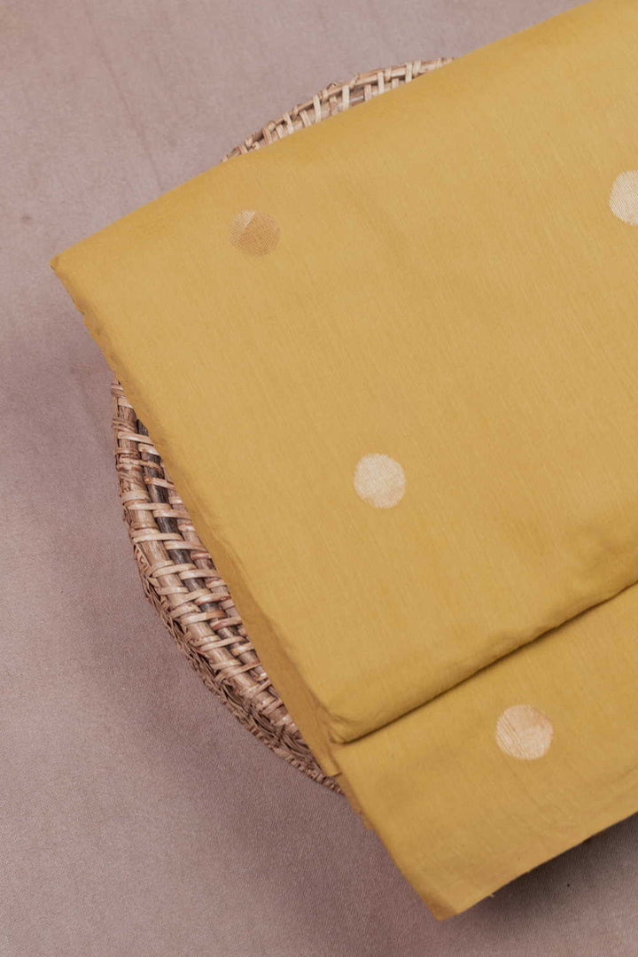 Gold Zari Polka - Yellow Jamdani Cotton Fabric - 1m