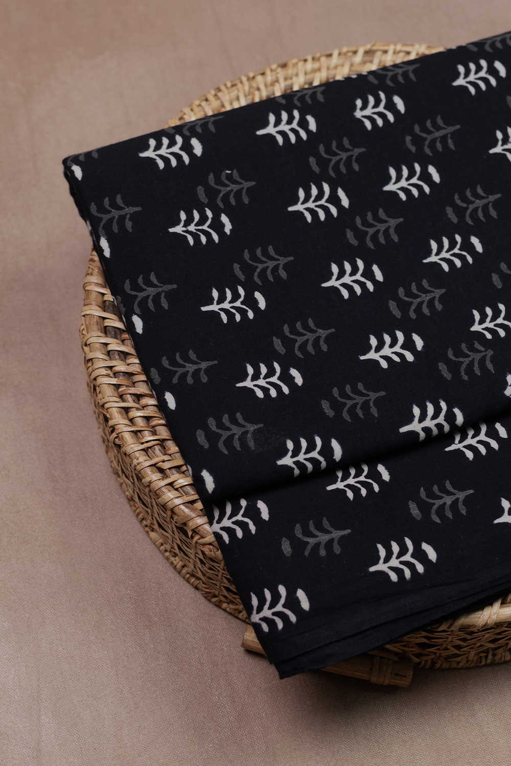 Black with Florets Bagru Cotton Fabric