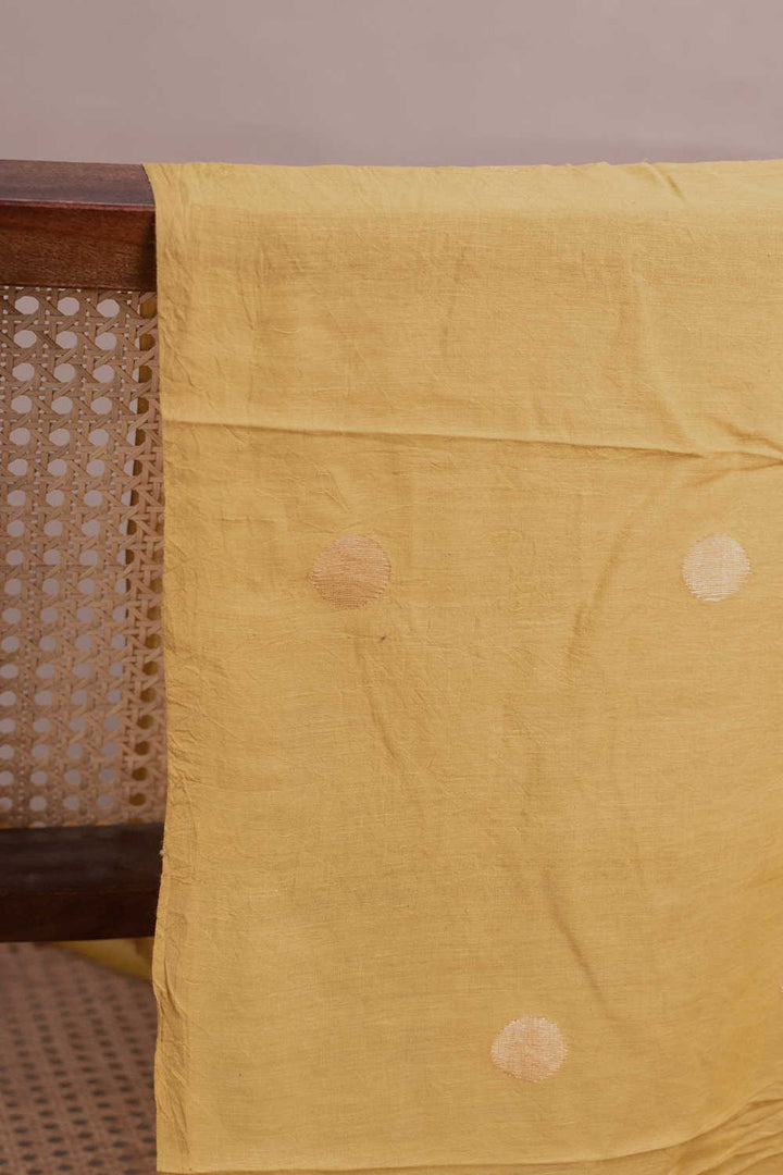 Gold Zari Polka - Yellow Jamdani Cotton Fabric - 1m