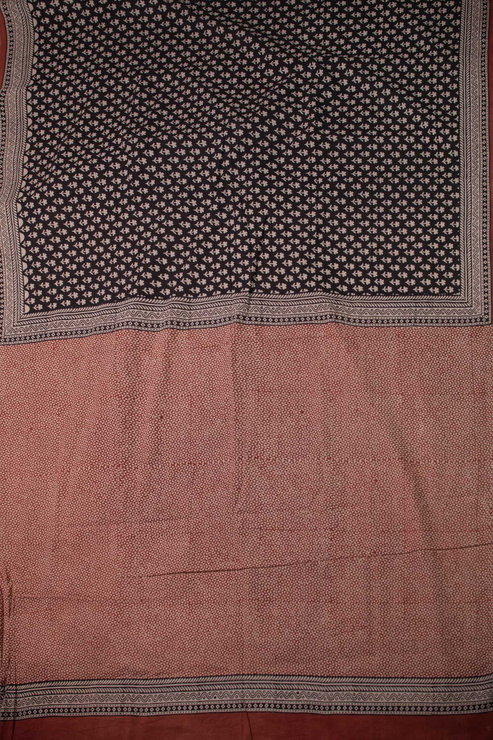 Florets on Black Block Printed Mul Cotton saree