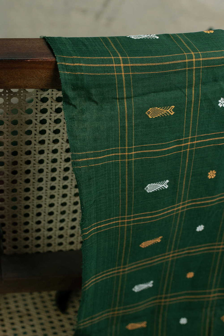 Deep Green Orissa Ikat Cotton Fabric - 0.6m