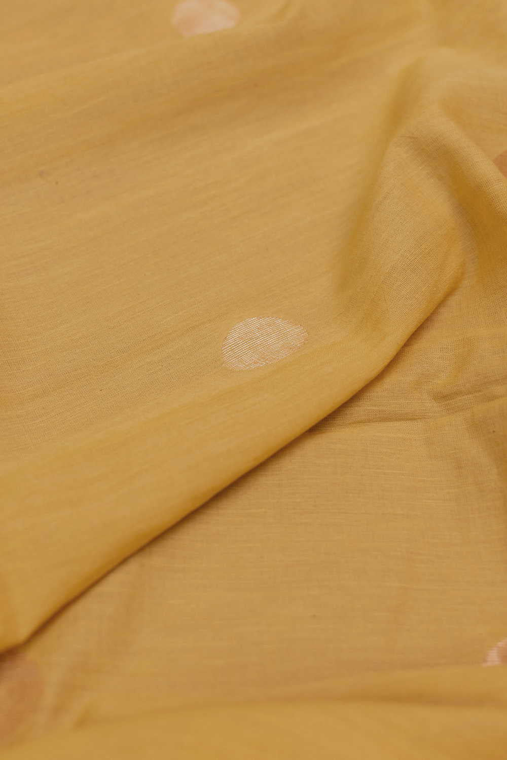 Gold Zari Polka - Yellow Jamdani Cotton Fabric - 1m