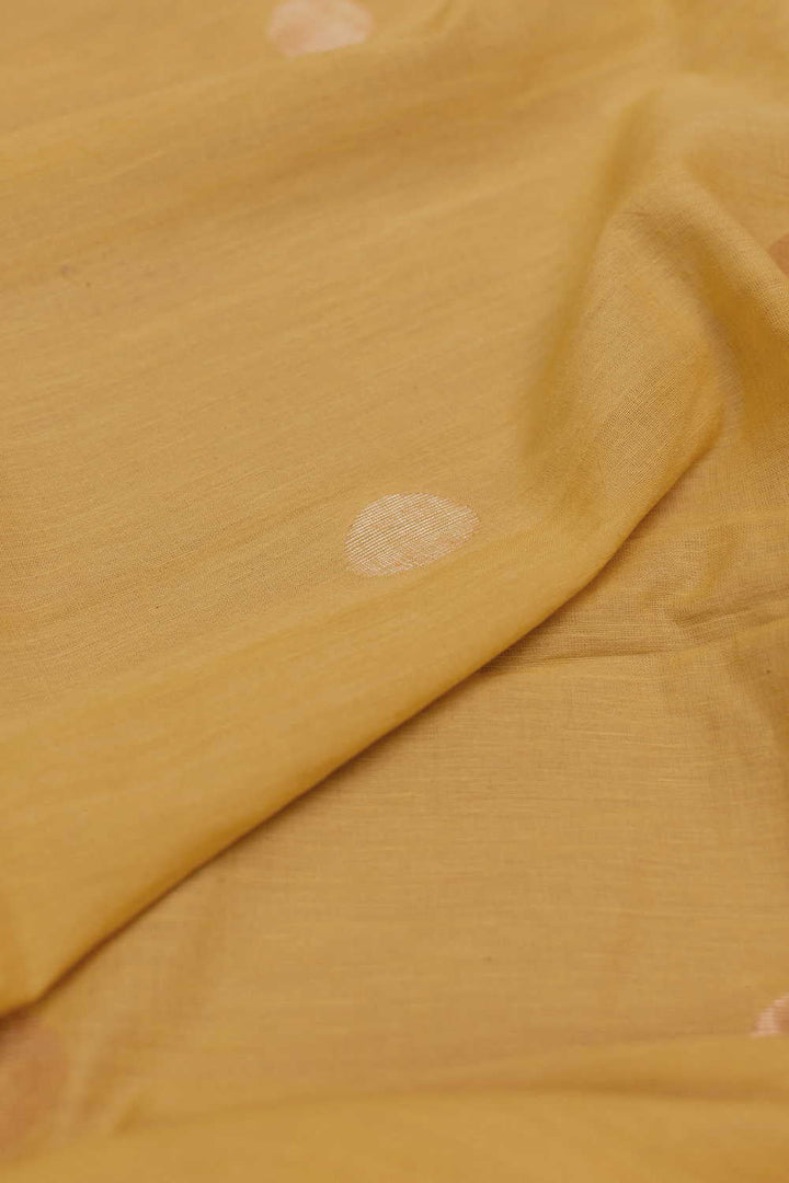 Gold Zari Polka - Yellow Jamdani Cotton Fabric - 1m