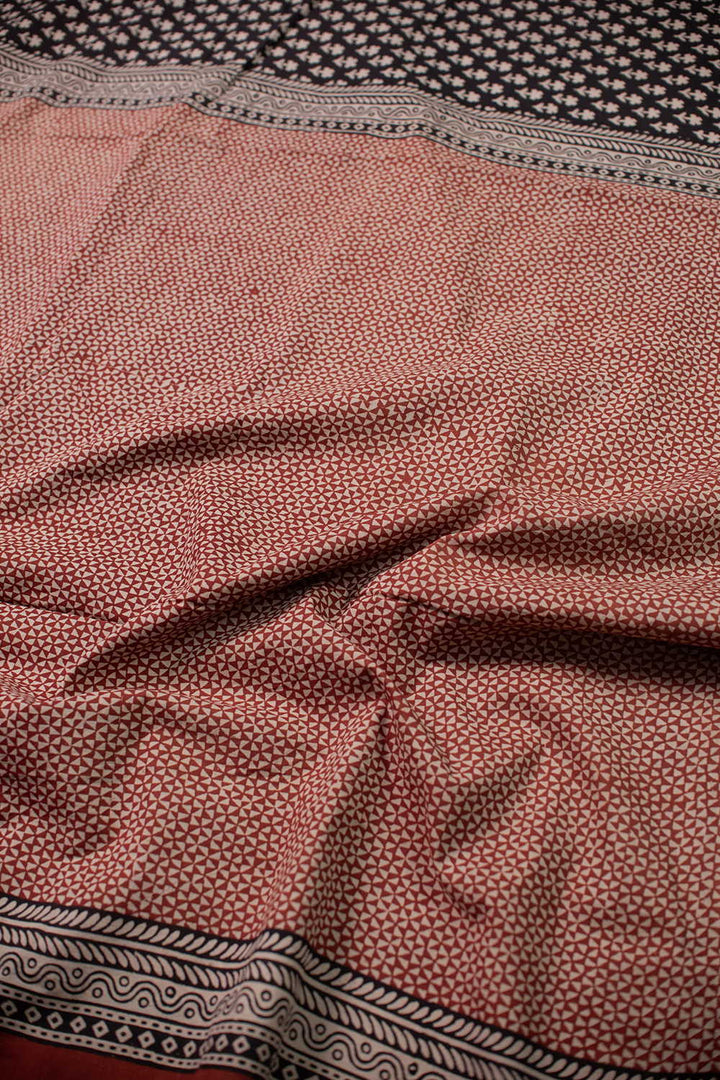 Florets on Black Block Printed Mul Cotton saree