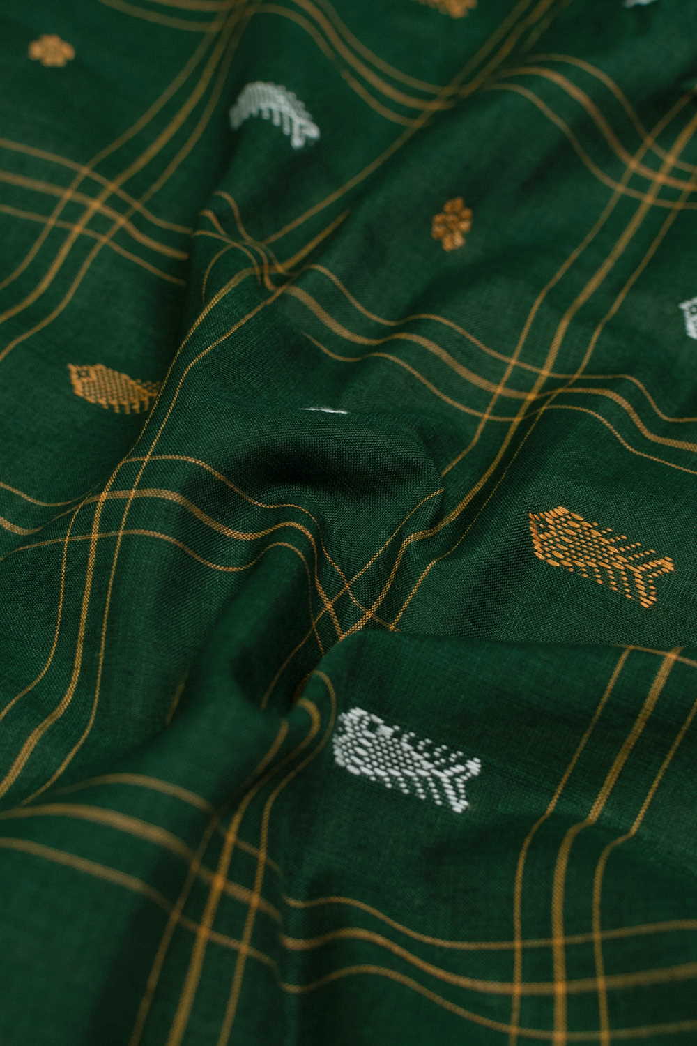 Deep Green Orissa Ikat Cotton Fabric - 0.6m