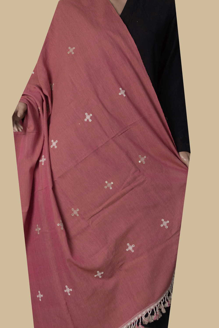 Pink with Mirrow Work Bhujodi Cotton Dupatta