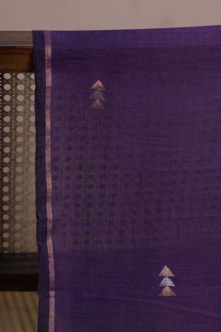 Dark Purple with Zari Arrow Butta Jamdani Cotton Fabric