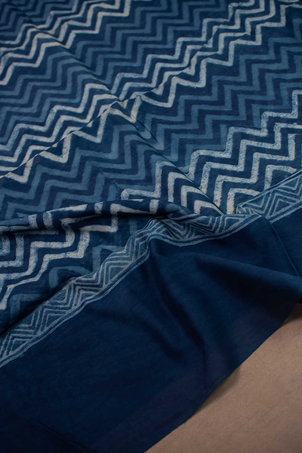 Indigo Block Printed Chanderi Dupatta