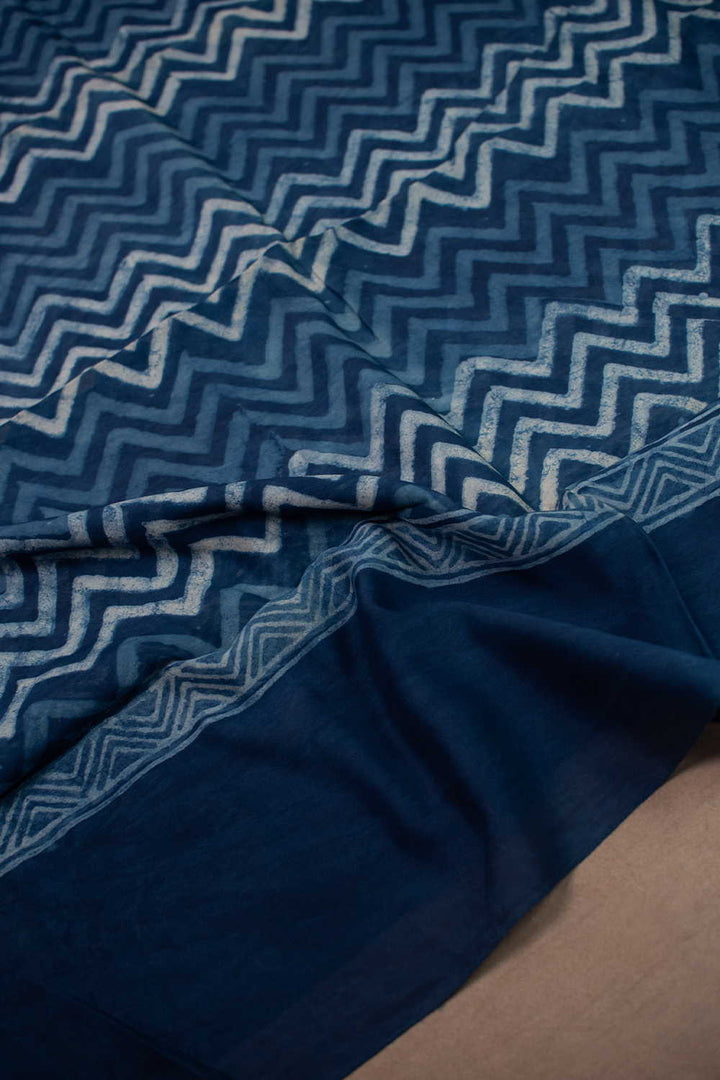 Indigo Block Printed Chanderi Dupatta