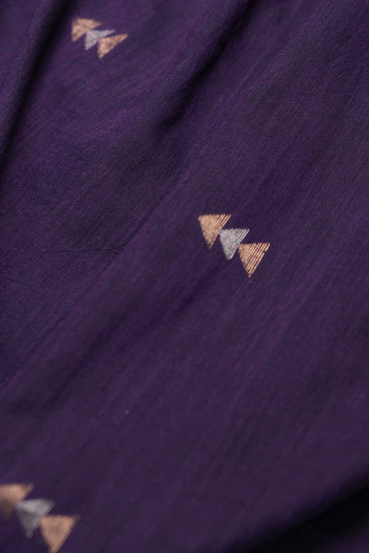 Dark Purple with Zari Arrow Butta Jamdani Cotton Fabric