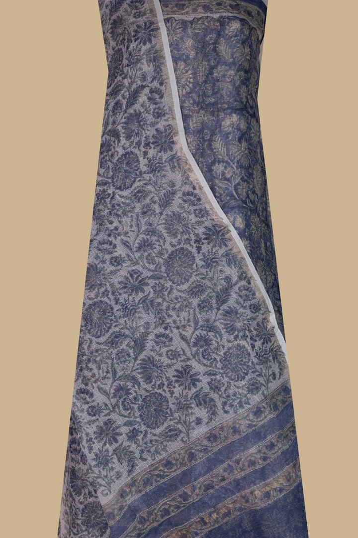Blue with Floral Garden Block Printed Kota Cotton Suit