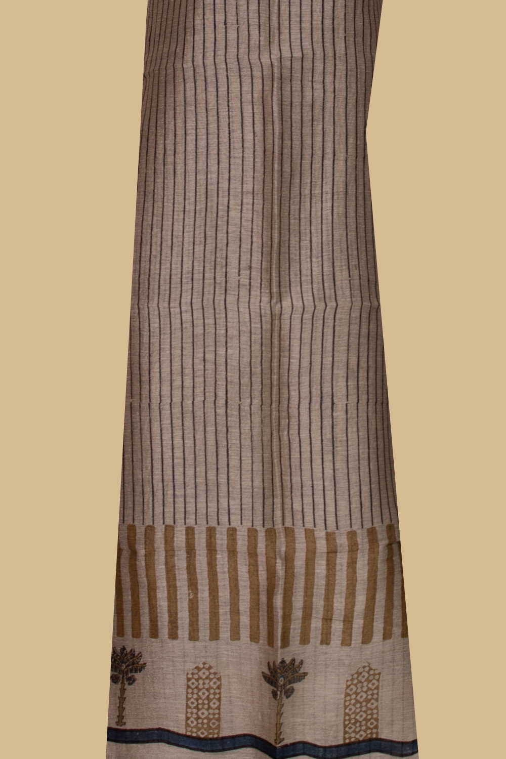 Cream Ajrak Linen Kurta Fabric