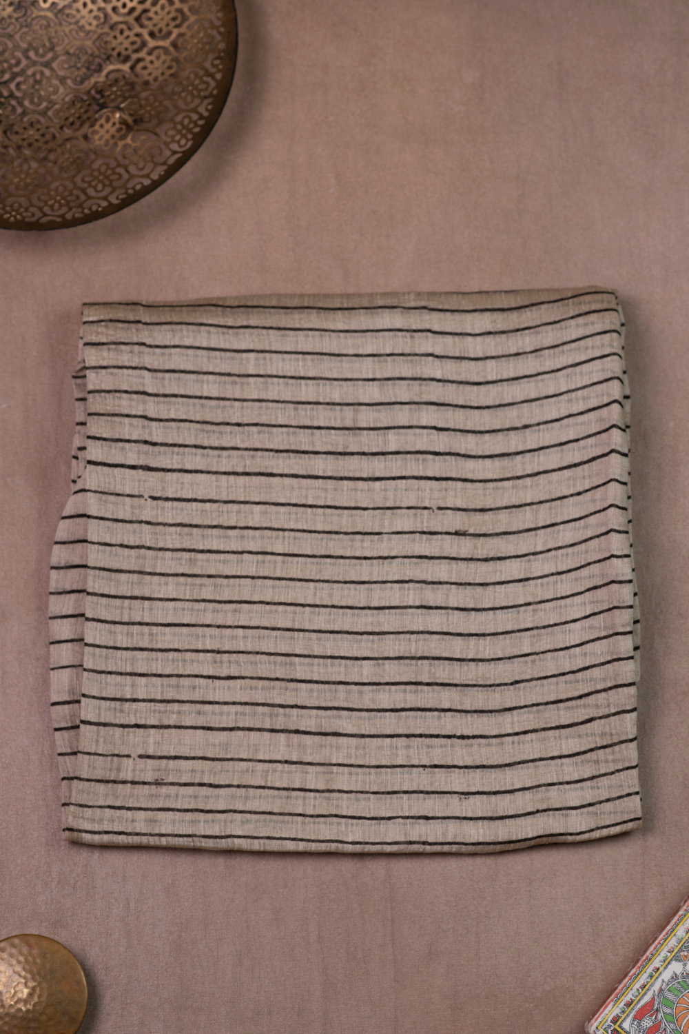 Cream Ajrak Linen Kurta Fabric